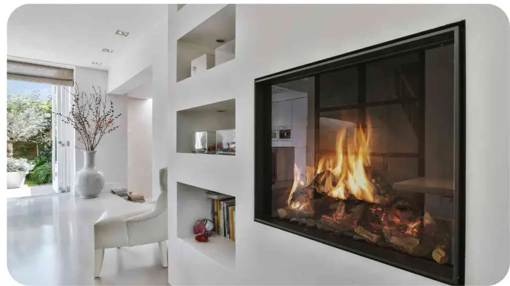 a modern fireplace in a white living room