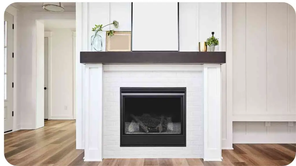 {a fireplace in a room with hardwood floors}
